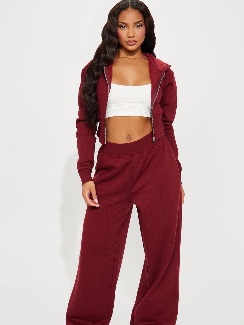 Fashion Nova Sweatsuit Set in Burgundy